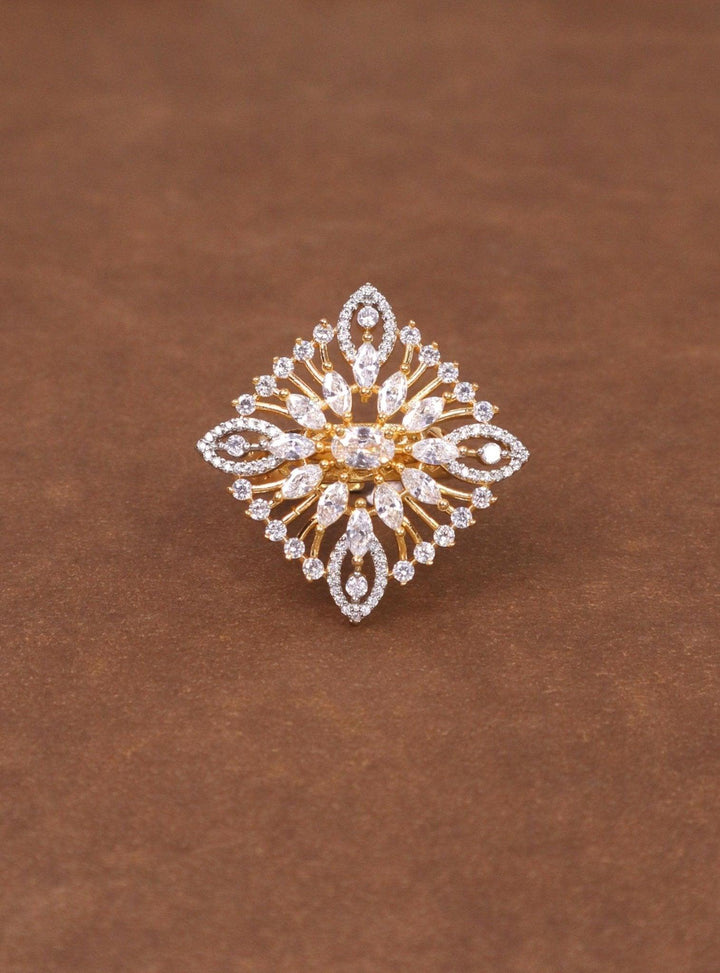 Aanya Diamond Ring - by Live Some India in just A closeup image of Aanya Diamond Ring by Live Some India on a brown background