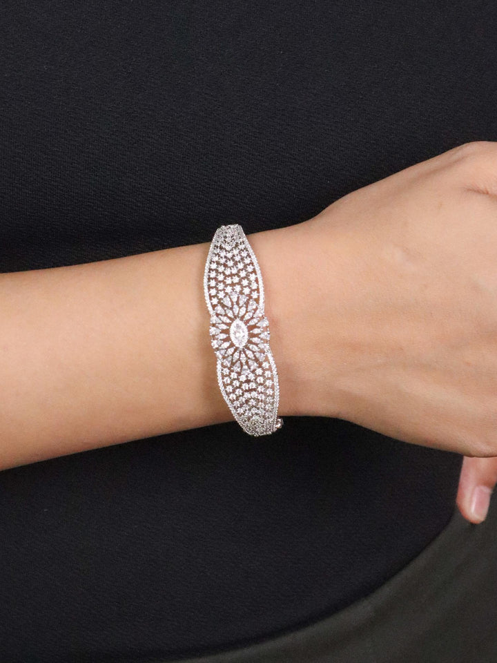 Aarna Designer Diamond Bracelet - by Live Some India in just Girl wearing Aarna Designer Diamond Bracelet - Silver by Live Some India