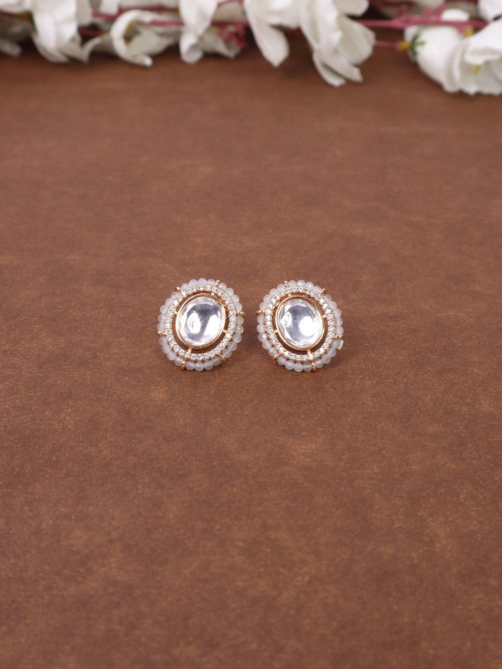 Adina Kundan Polki Stud Earrings - by Live Some India in just A closeup image of Adina Kundan Polki Stud Earrings - 5 by Live Some india