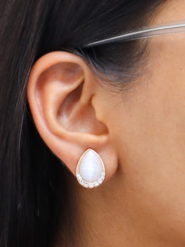 Adjoined Pearl MOP Earrings - by Live Some India in just A closeup image of a girl wearing Adjoined Pearl MOP Earrings 1 by Live Some India