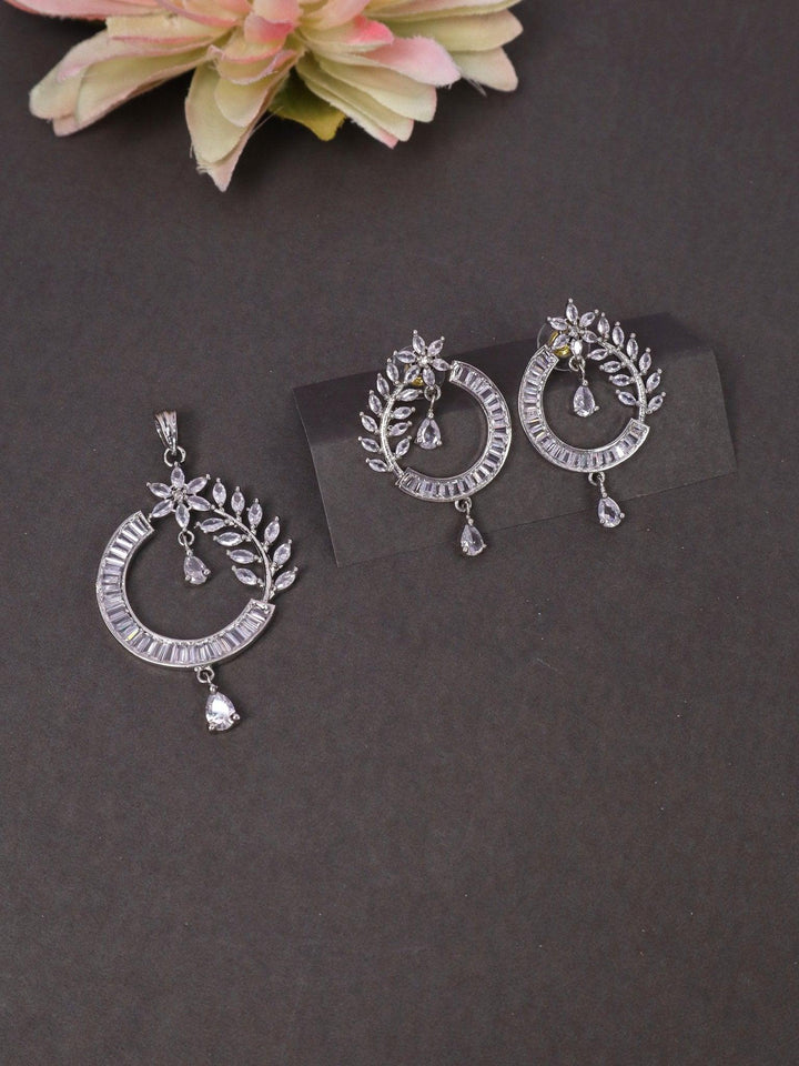 Allure Leaf Diamond Pendant Set - by Live Some India in just A closeup image of Allure Leaf Diamond Pendant Set -1 by Live Some India on a black background