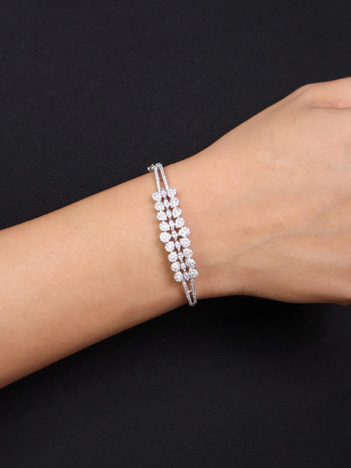 Amaira Designer Diamond Bracelet - by Live Some India in just Girl wearing Amaira Designer Diamond Bracelet - Silver by Live Some India