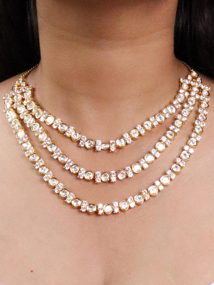 Amanat Layered Diamond Necklace Set - by Live Some India in just A closeup image of a girl wearing Amanat Layered Diamond Necklace - 2 by Live Some India