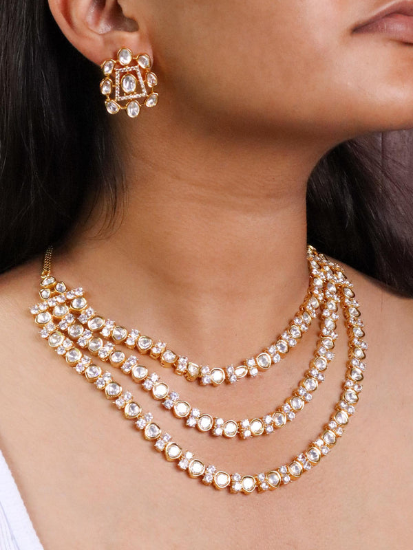 Amanat Layered Diamond Necklace Set - by Live Some India in just A closeup image of a girl wearing Amanat Layered Diamond Necklace Set - 3 by Live Some India