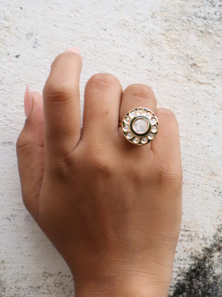 Amina Meenakari Kundan Polki Ring - by Live Some India in just A closeup image of Amina Meenakari Kundan Polki Ring - 3 by Live Some India