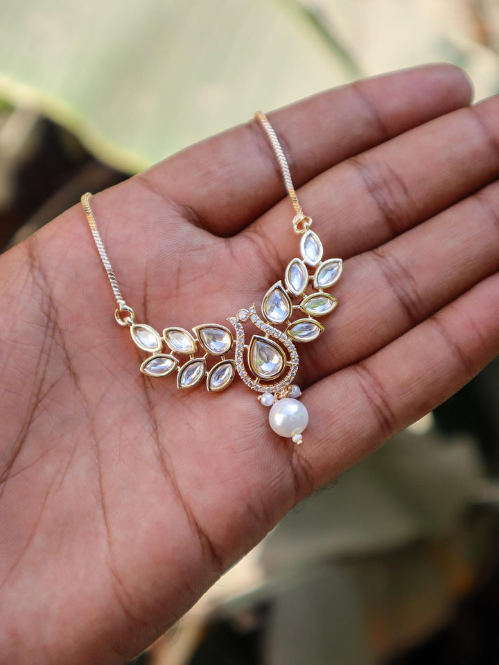 Aura Kundan Polki Pendant Set with Earrings - by Live Some India in just Aura Kundan Polki Pendant Set with Earrings - White by Live Some India on hands