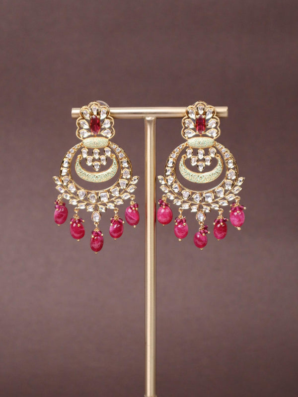 Beautiful Kundan Polki Chandbali Earrings - by Live Some India in just Beautiful Kundan Polki Chandbali Earrings - by Live Some India in just A closeup image of Beautiful Kundan Polki Chandbali Earrings -3 by Live Some India