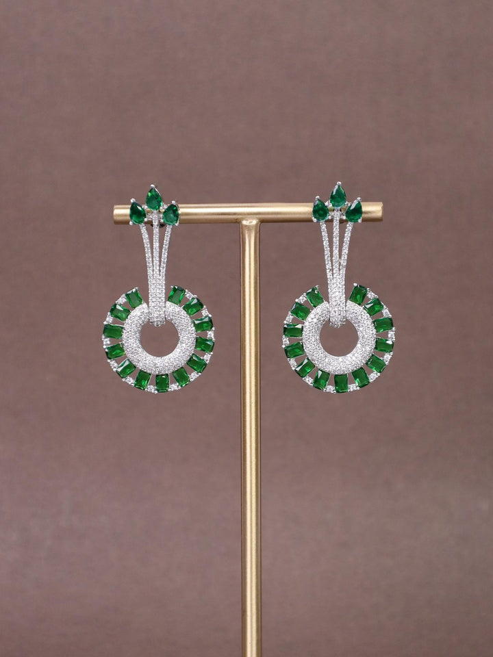 Bella Drop Diamond Earrings - by Live Some India in just A closeup image of Bella Drop Green Diamond Earrings by Live Some India