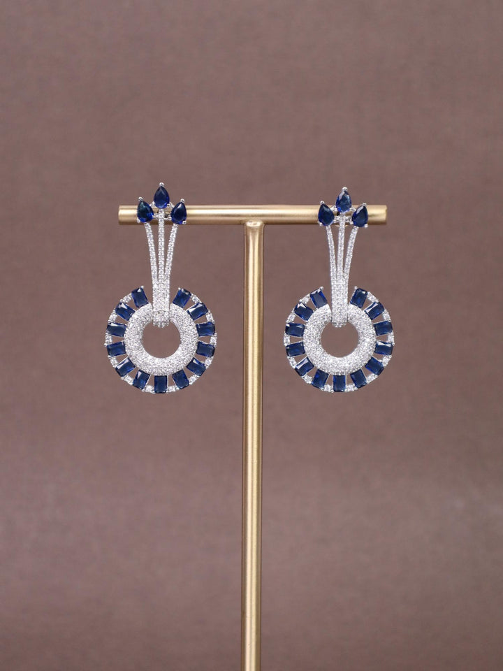 Bella Drop Diamond Earrings - by Live Some India in just A closeup image of Bella Drop Blue Diamond Earrings by Live Some India