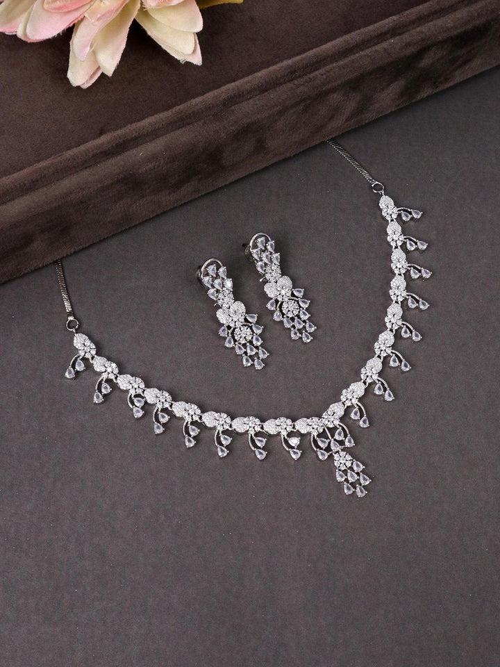 Blossom Diamond Necklace Set - by Live Some India in just A closeup image of Blossom Diamond Necklace Set by Live Some India on a black background