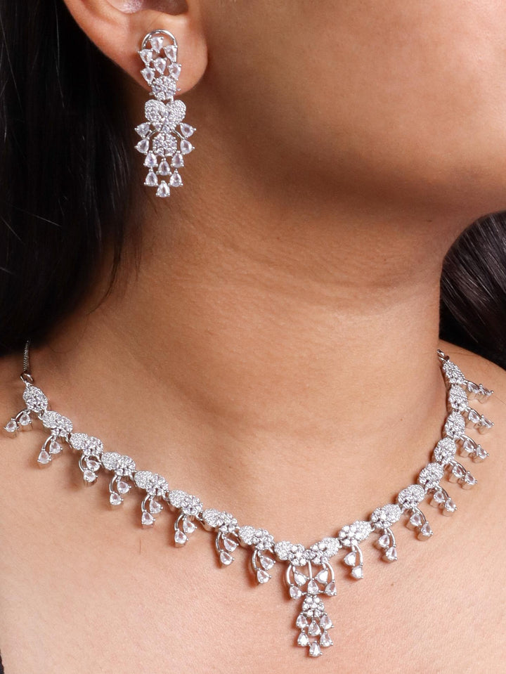 Blossom Diamond Necklace Set - by Live Some India in just A closeup image of a girl wearing Blossom Diamond Neklace Set - 4 by Live Some India