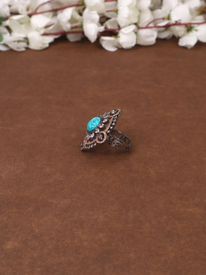 Blue Patterned Contemporary Ring - by Live Some India in just A closeup image of Blue Patterned Contemporary Ring - 1 by Live Some India on a brown background