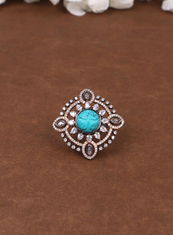 Blue Patterned Contemporary Ring - by Live Some India in just A closeup image of Blue Patterned Contemporary Ring by Live Some India on a brown background