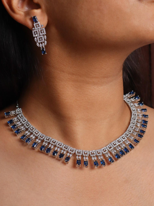 Blue Sapphire Dangler Diamond Necklace Set - by Live Some India in just A closeup image of Blue Sapphire Dangler Diamond Necklace set by live Some India