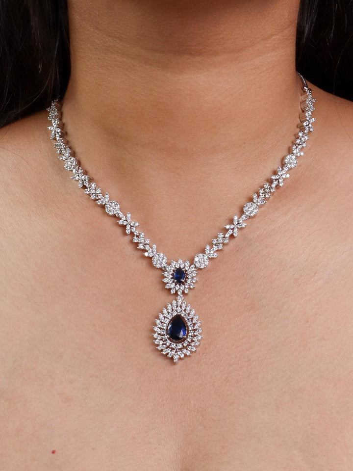 Blue Sapphire Statement Diamond Necklace Set - by Live Some India in just A closeup image of a girl wearing Blue Sapphire Statement Diamond Necklace Set - 3 by Live Some India