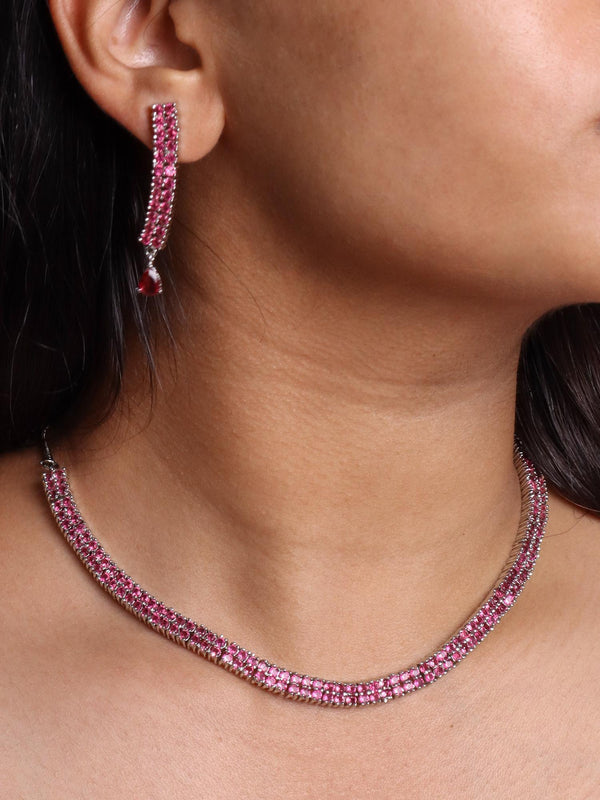 Blush Pink Diamond Necklace Set - by Live Some India in just A closeup image of a girl wearing Blush Pink Diamond Necklace Set - 2 by Live Some India