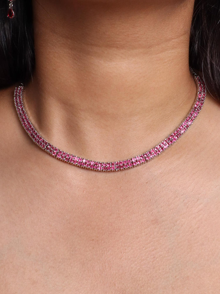 Blush Pink Diamond Necklace Set - by Live Some India in just A closeup image of a girl wearing Blush Pink Diamond Necklace Set - 1 by Live Some India