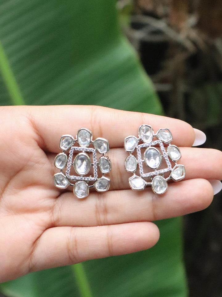 Bonded Polki Diamond Stud Earrings - by Live Some India in just A closeup image of Bonded Polki Diamond Stud Earrings - 2 by Live Some India