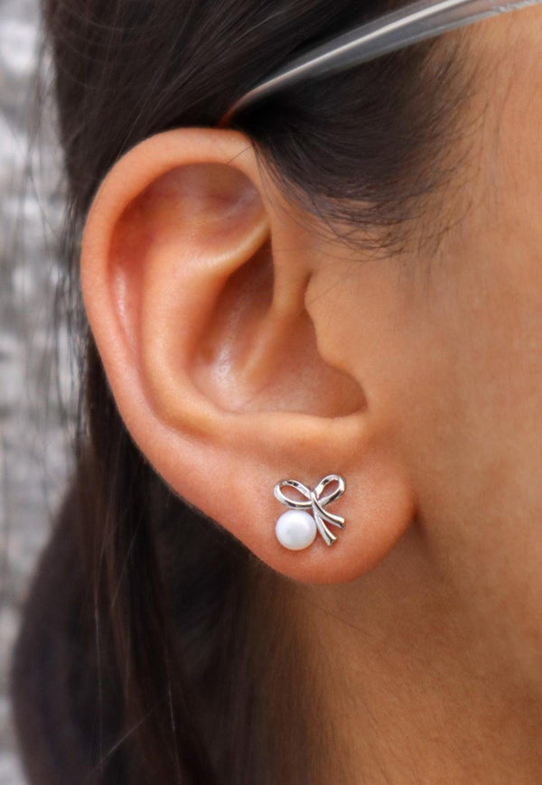 Bow End with Pearl Earrings - by Live Some India in just A closeup image of Bow End with Pearl Earrings by Live Some India