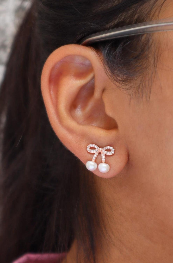 Bow with Pearl End Earrings - by Live Some India in just Bow with Pearl End Earrings