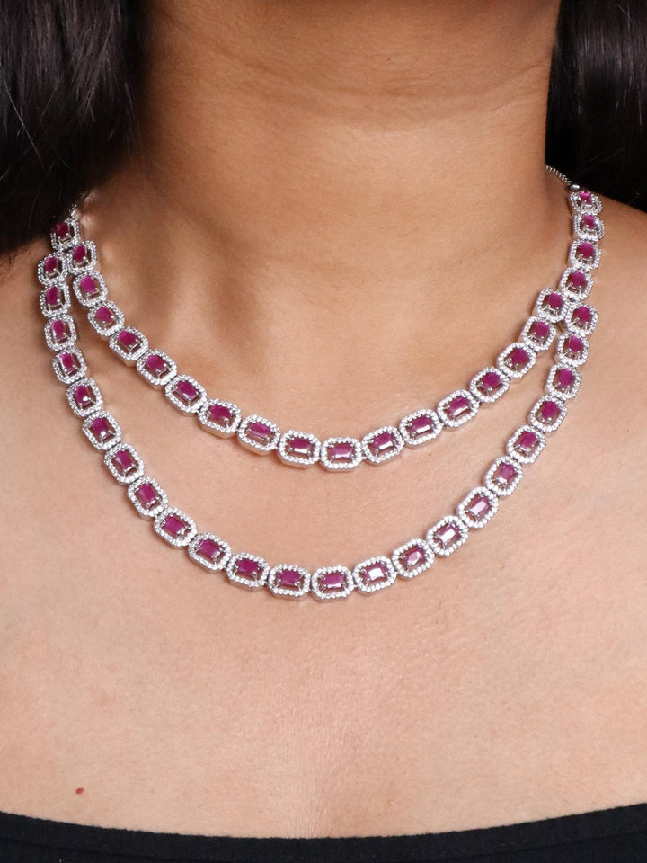 Chic Layered Diamond Necklace Set - by Live Some India in just A closeup image of a girl wearing Chic Layered Diamond Necklace set by Live Some India