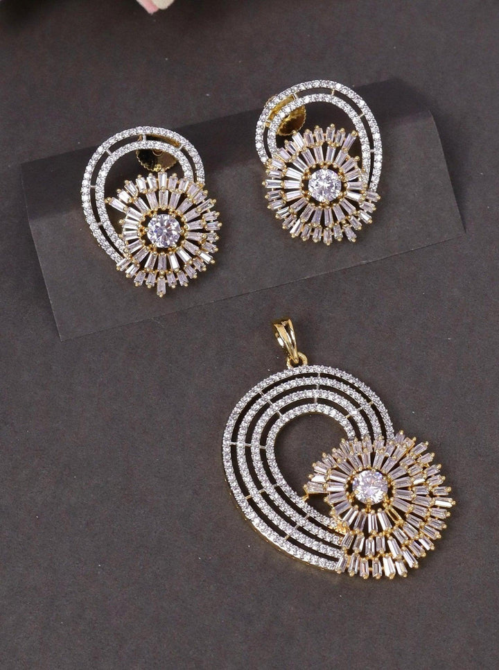 Classic Glam Diamond Pendant Set - by Live Some India in just Classic Glam Diamond Pendant Set - by Live Some India in just A closeup image of Classic Glam Diamond Pendant Set by Live Some India on a black background