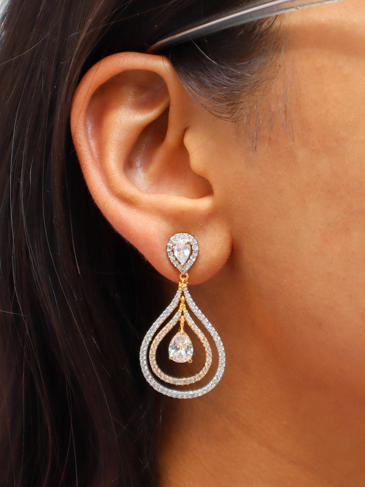 Classic Style Diamond Earrings - by Live Some India in just A closeup image of a girl wearing Classic Style Diamond Earrings by Live Some India