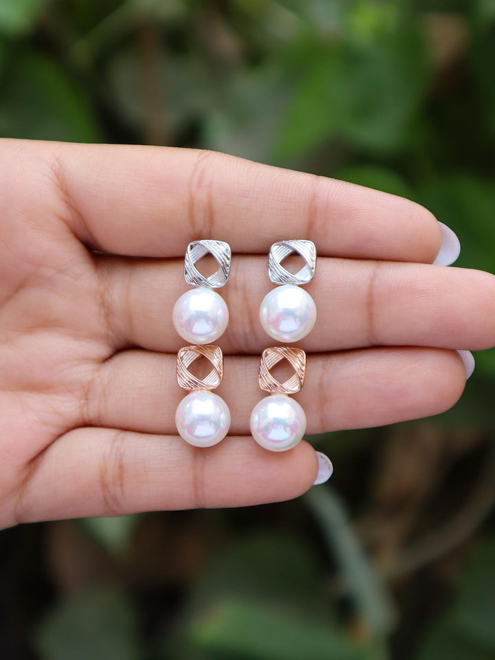 Cornered Pearl Drop Earrings - by Live Some India in just A closeup image of Cornered Pearl Drop Earrings - 2 by Live Some India