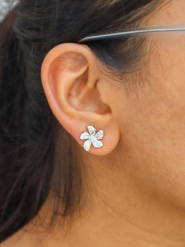 Crystal Flower Earrings - by Live Some India in just A closeup image of a girl wearing Crystal Flower Earrings by Live Some India