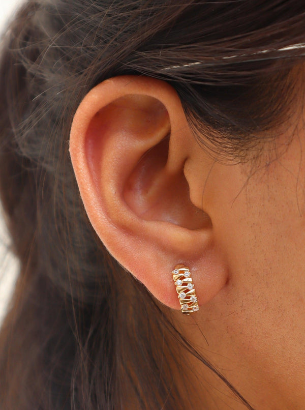 Crystal Studded Ladder Earrings - by Live Some India in just A closeup image of a girl wearing Rose Gold Statement Earrings - 1 by Live Some India