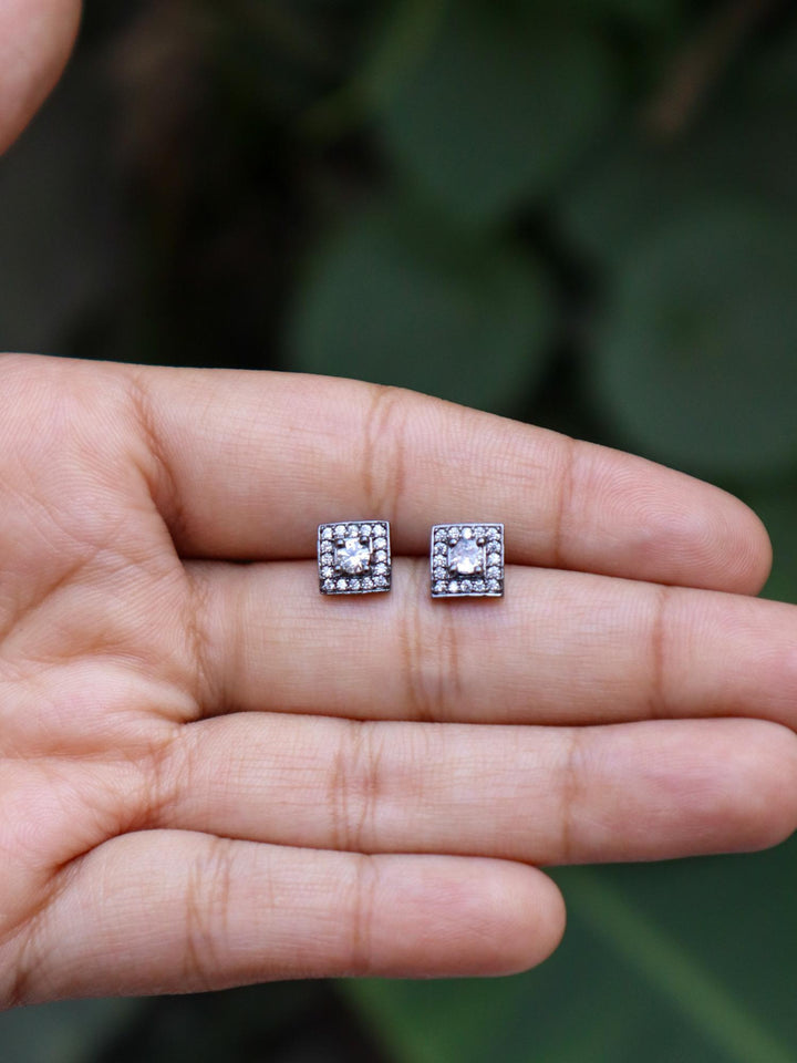 Crystal Studded Square Earrings - by Live Some India in just A closeup image of Crystal Studded Square Earrings - 1 by Live Some India