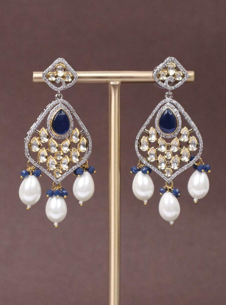 Dakshya Kundan Polki Dangler Earrings - by Live Some India in just A closeup image of Dakshya Blue Kundan Polki Dangler Earrings -1 by Live Some India