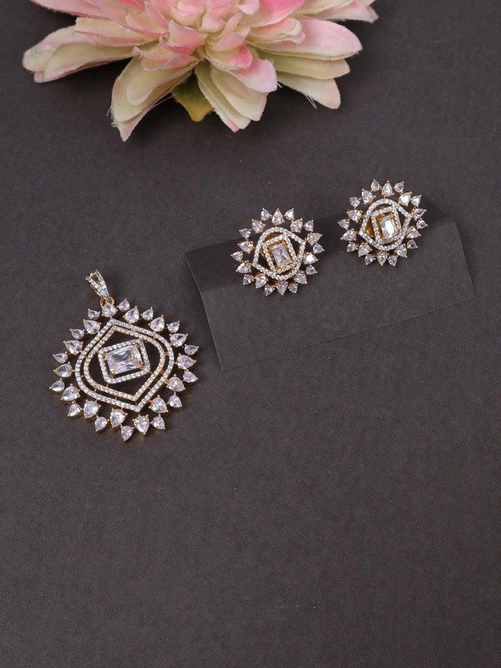 Dazzling Diamond Pendant Set - by Live Some India in just A closeup image of Dazzling Diamond Pendant Set -1 by Live Some India on a black background