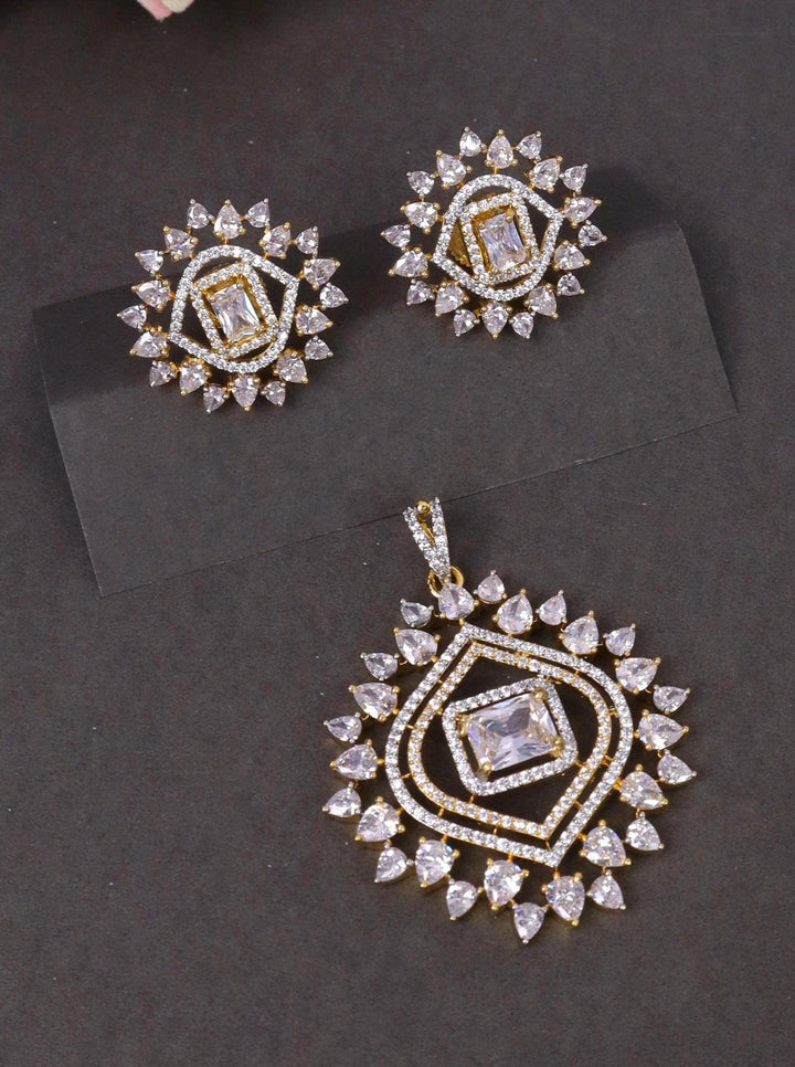 Dazzling Diamond Pendant Set - by Live Some India in just A closeup image of Dazzling Diamond Pendant Set by Live Some India on a black background