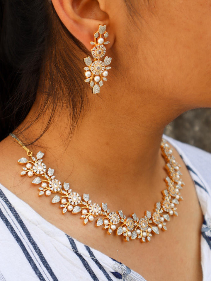 Designer Pearl Statement Necklace Set - by Live Some India in just Designer Pearl Statement Necklace Set - by Live Some India in just A closeup image of a girl wearing Designer Pearl Statement Necklace Set -4 by Live Some India