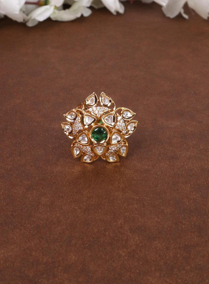 Gauri Kundan Polki Ring - by Live Some India in just A closeup image of Gauri Green Kundan Polki Ring -1 by Live Some India