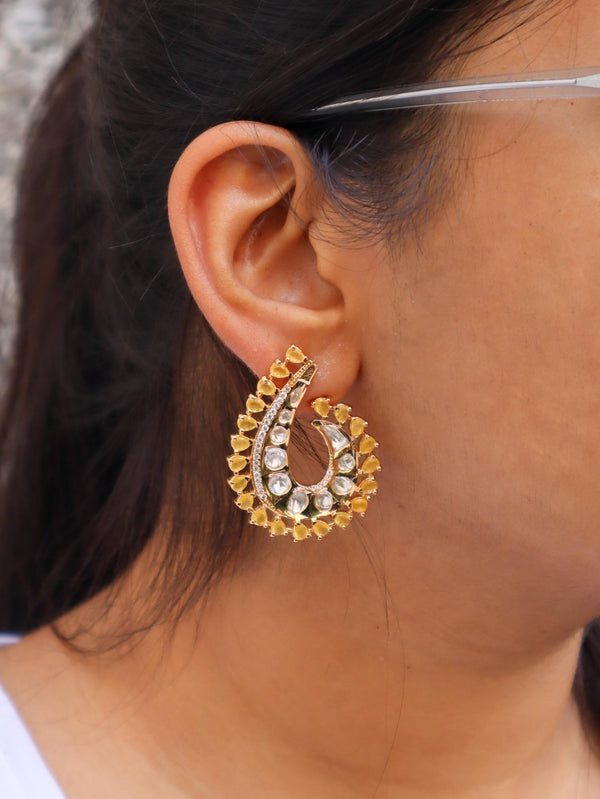 Graceful Contemporary Dangler Earrings - by Live Some India in just A closeup iamge of a girl wearing Graceful Contemporary Dangler Earrings by Live Some India