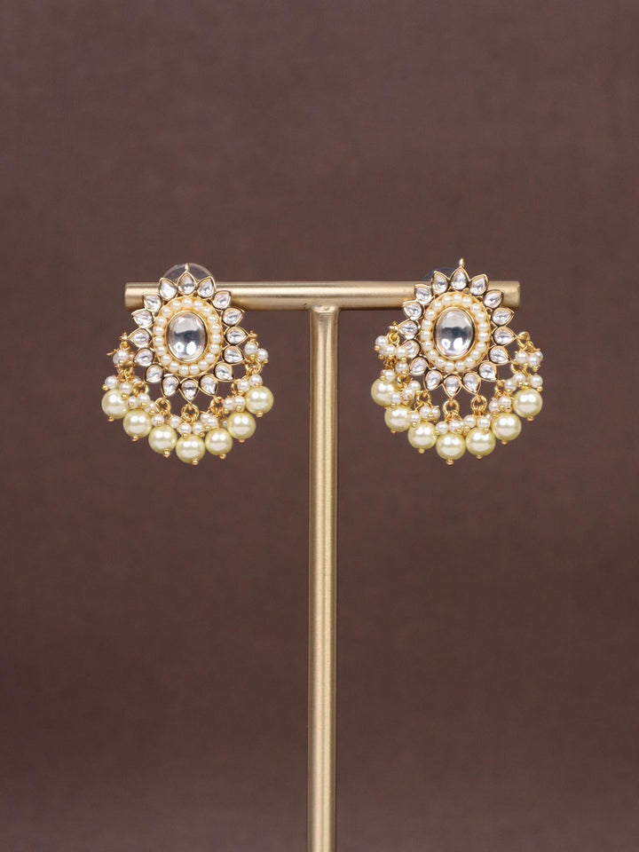 Heer Kundan Polki Dangler Earrings - by Live Some India in just A closeup image of Heer White Kundan Polki Dangler Earrings by Live Some India