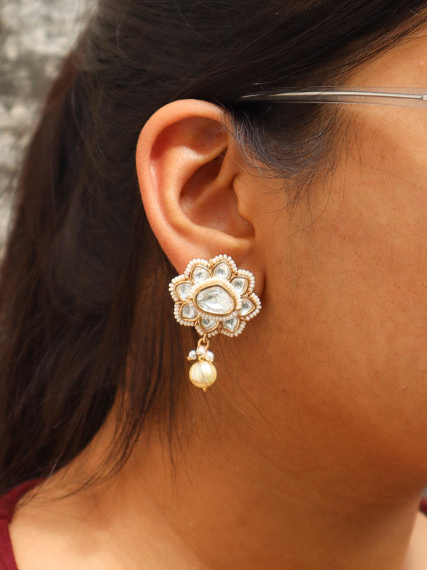 Kanika Kundan Polki Dangler Earrings - by Live Some India in just A closeup image of Kanika Kundan Polki Dangler Earrings -2 by Live Some India