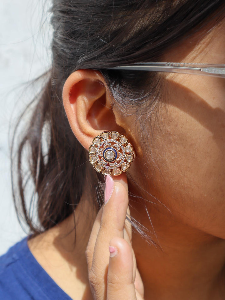 Maryam Kundan Polki Stud Earrings - by Live Some India in just A closeup image of Maryam Kundan Polki Stud Earrings by Live Some India