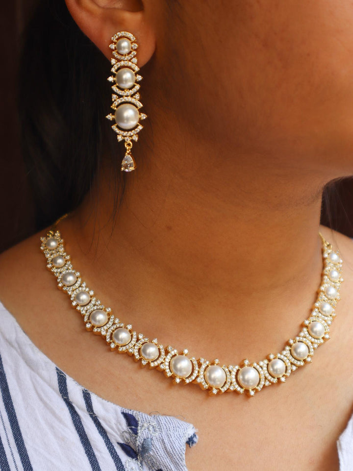 Mitali Pearl Necklace Set - by Live Some India in just A closeup image of a girl wearing Mitali Pearl Necklace -1 by Live Some India