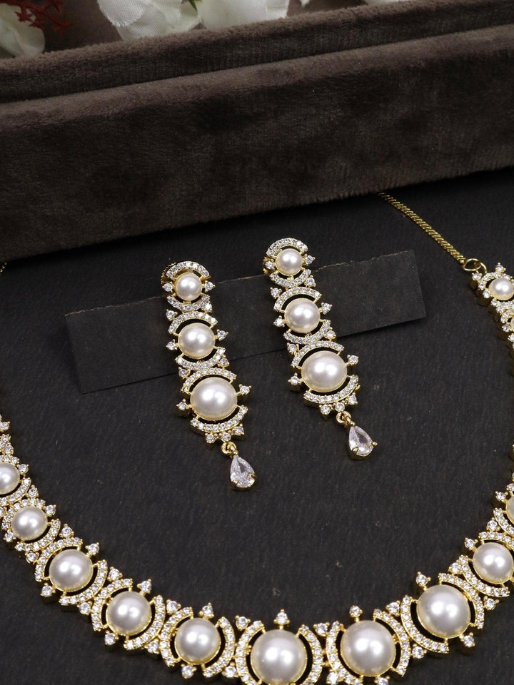 Mitali Pearl Necklace Set - by Live Some India in just A closeup image of Mitali Pearl Earrings by Live Some India on a black background