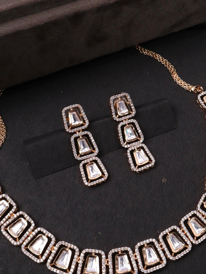 Meera Kundan Polki Necklace Set - by Live Some India in just A closeup image of Meera Kundan Polki Earrings by Live Some India on a black background