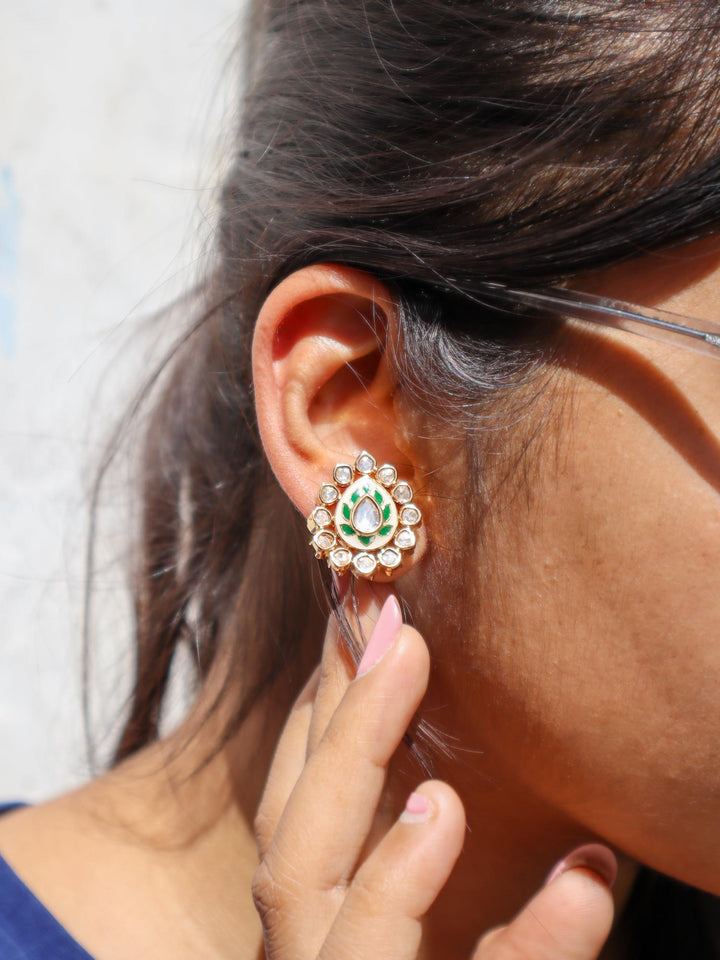 Uryam Kundan Polki Stud Earrings - by Live Some India in just A closeup image of Uryam Kundan Polki Stud Earrings by Live Some India